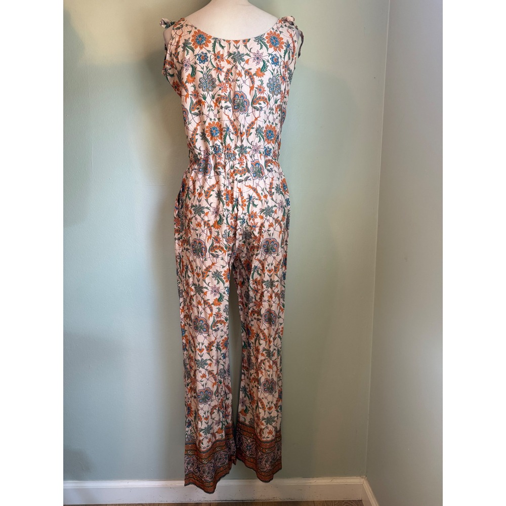 World Market Floral Paisley Tie whimsi resort  Jumpsuit Orange Blue SM boho beac
